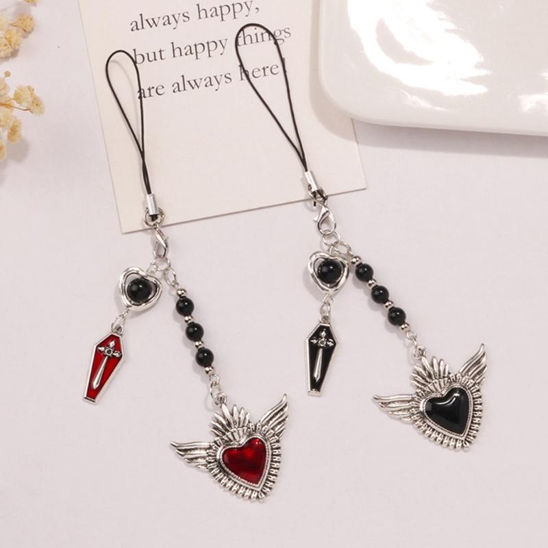 Trendy Phone Lanyard Angel Heart Keychain Pendant Durable Phone Strap Portable Phone Jewelry Suitable for Keys Phones