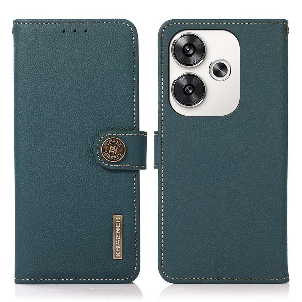 

For Xiaomi Poco F6 5G/Redmi Turbo 3 5G Case Genuine Cow Leather Wallet Cover Green