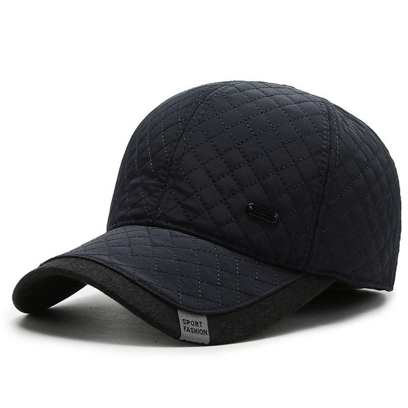 

Зимняя утолщенная теплая куполообразная модная трендовая клетчатая бейсболка с регулируемым размером для пожилых людей Adjustable темно-синий