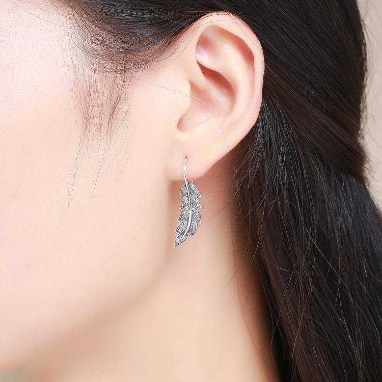 Diamond Leaf Silver Earrings Female S925 Sterling Silver Earrings