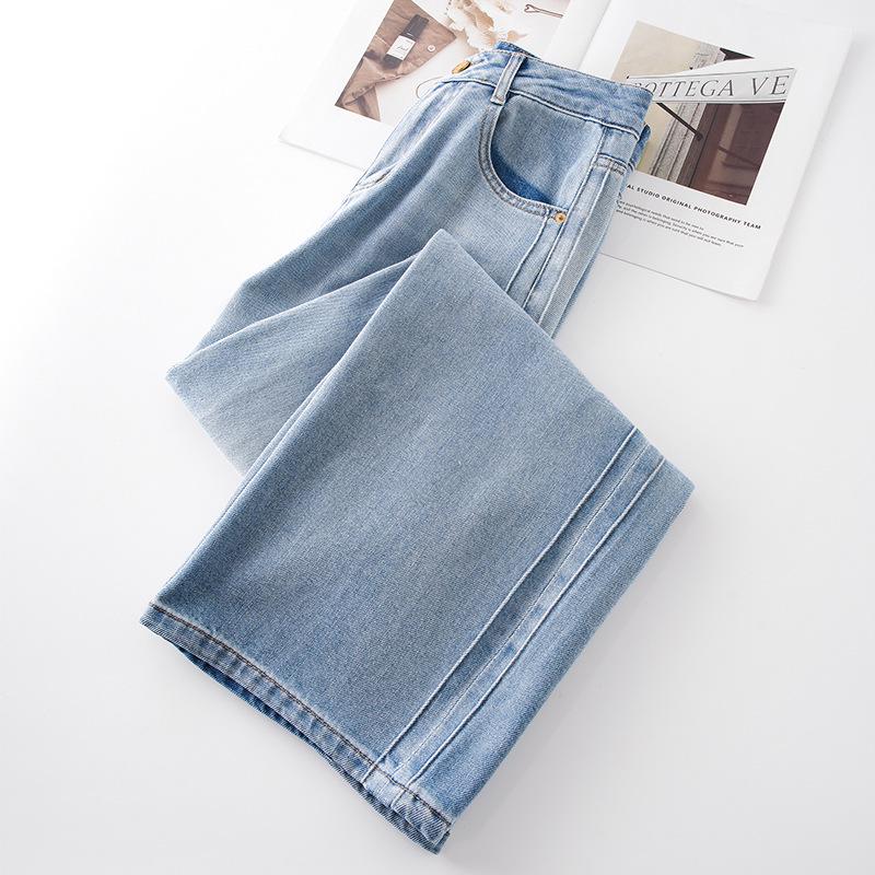 Women's Light Blue High-Waist Retro Wide-Leg Jeans - Spring 2025 Loose Straight Style