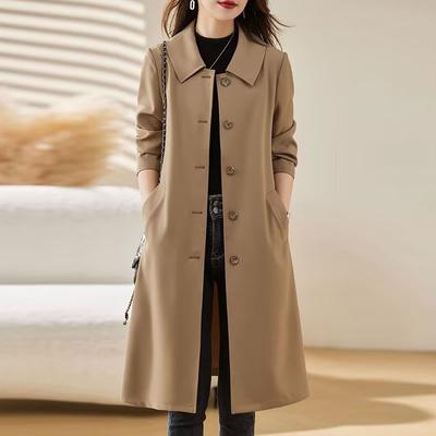 High-end Windbreaker Women's Mid-length Spring and Autumn Fashion Temperament Simple and Versatile Thin Jacket