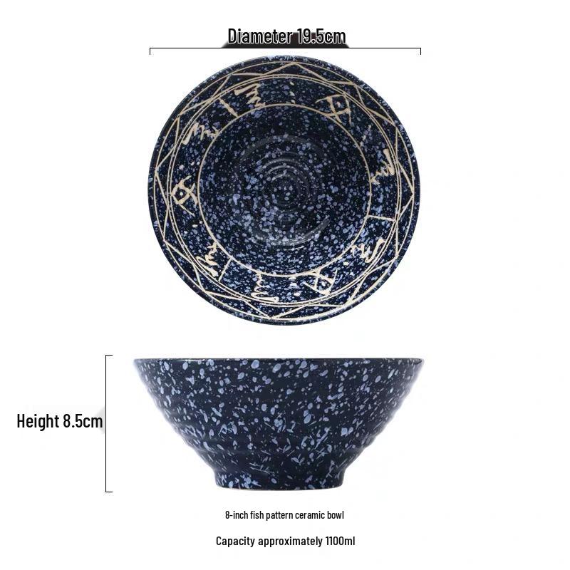 Japanese Ceramic Ramen Bowl Set: Large Retro Conical Hat Design Soup & Noodle Bowl with Plate