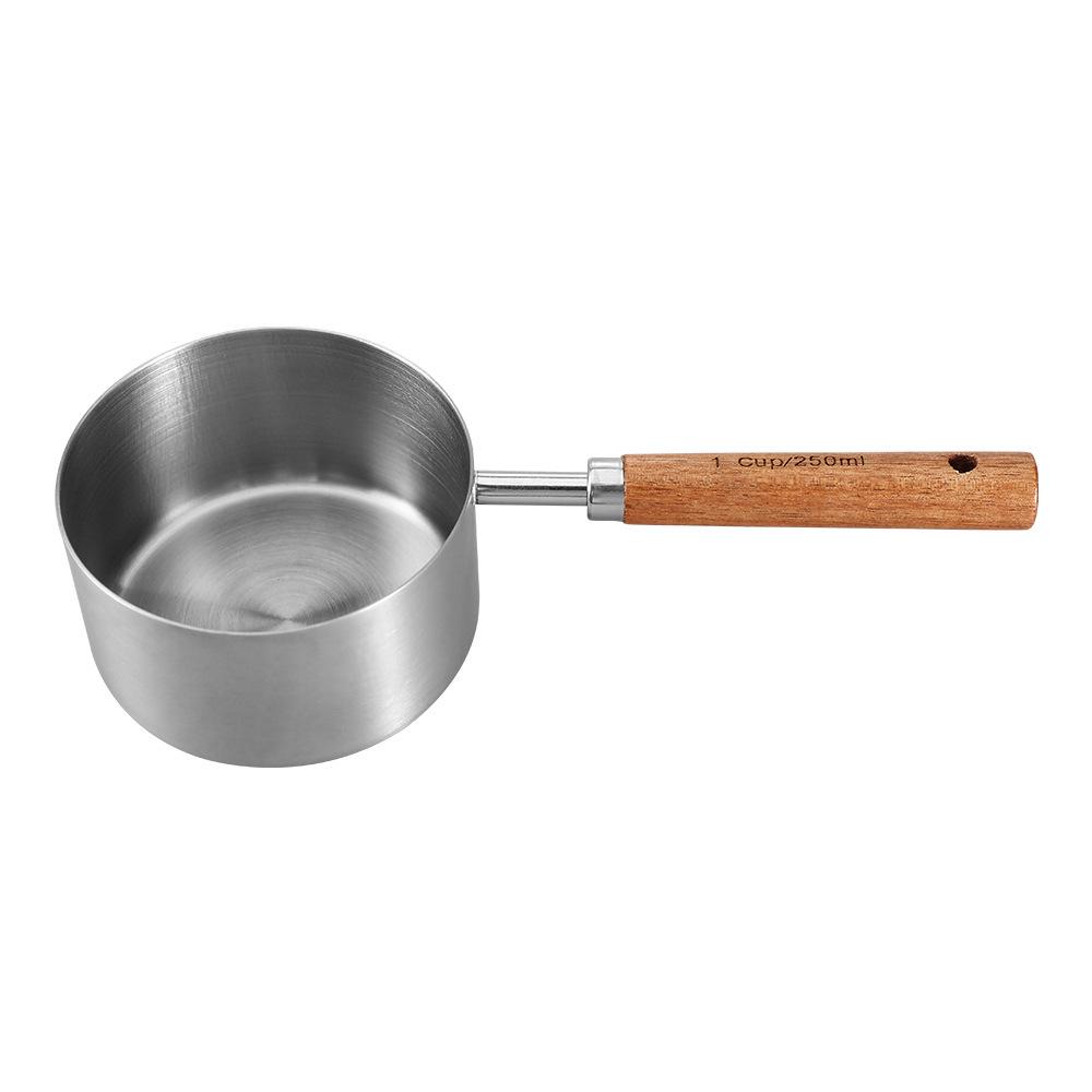 8-Piece Stainless Steel Measuring Cup & Spoon Set with Titanium Gold & Wooden Handles
