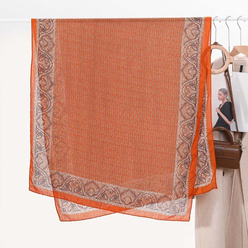 Retro chain women's printed scarf fashionable versatile cotton and linen feel long yarn summer sunscreen