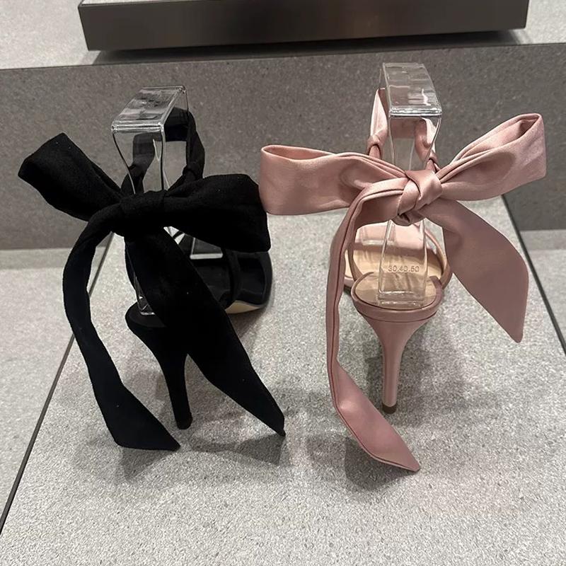 Fashion The Stunning Fairy-Like Style Bow-Tie Lace-Up High Heels For Women A New Summer Style Of Elegant Pink One-Strap Thin Heel Sandal