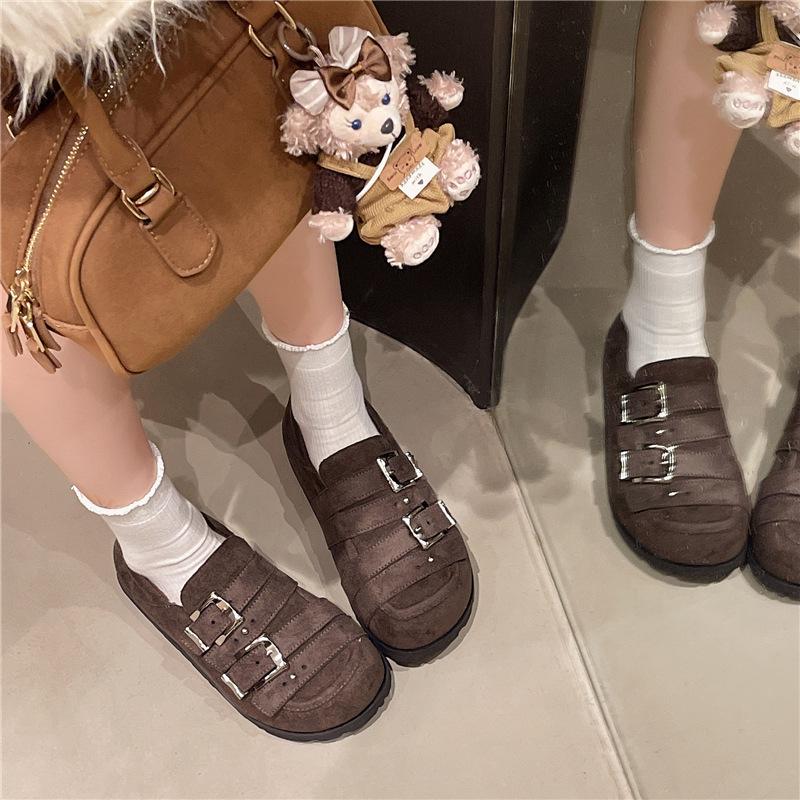2025 new inner height increase 3cm retro buckle casual shoes women's trendy versatile comfortable cotton shoes