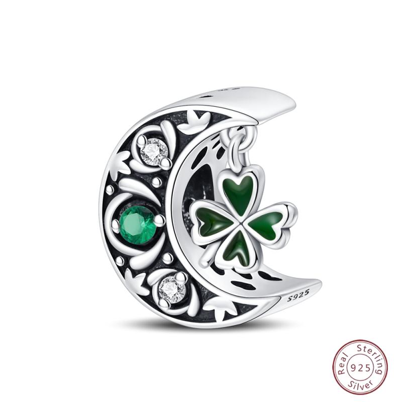 Copper Beaded Four Leaf Clover Lucky Shiny Zirconia For Original 3Mm Bracelet Women Fine Jewelry