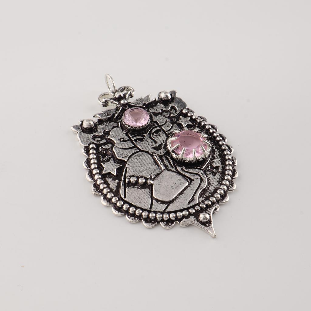 Morganite Gemstone 925 Sterling Silver Two-Stone Pendant 1.9" Designer Jewelry For Anniversary Gift CP-44-8