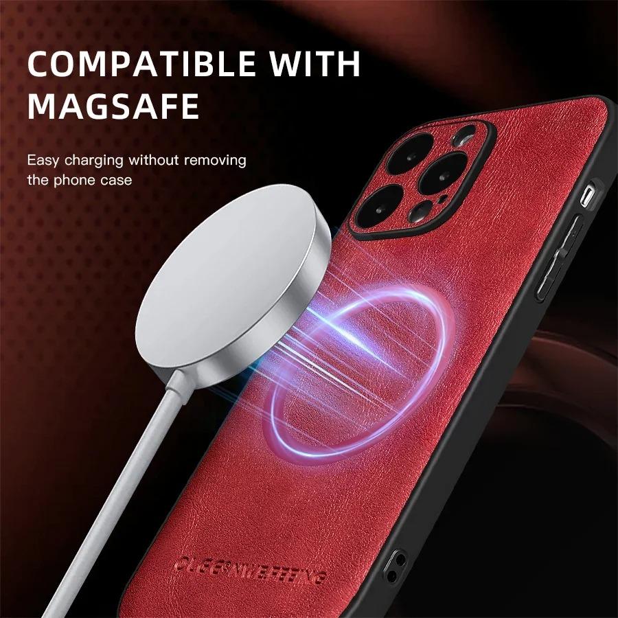 Magsafe Magnetische Handyhülle für iPhone 16 15 Pro Max 16E 14 13 12 11 Pro X XR Xs Max 7 8 Plus SE 2022 PU Leder Silikonhülle