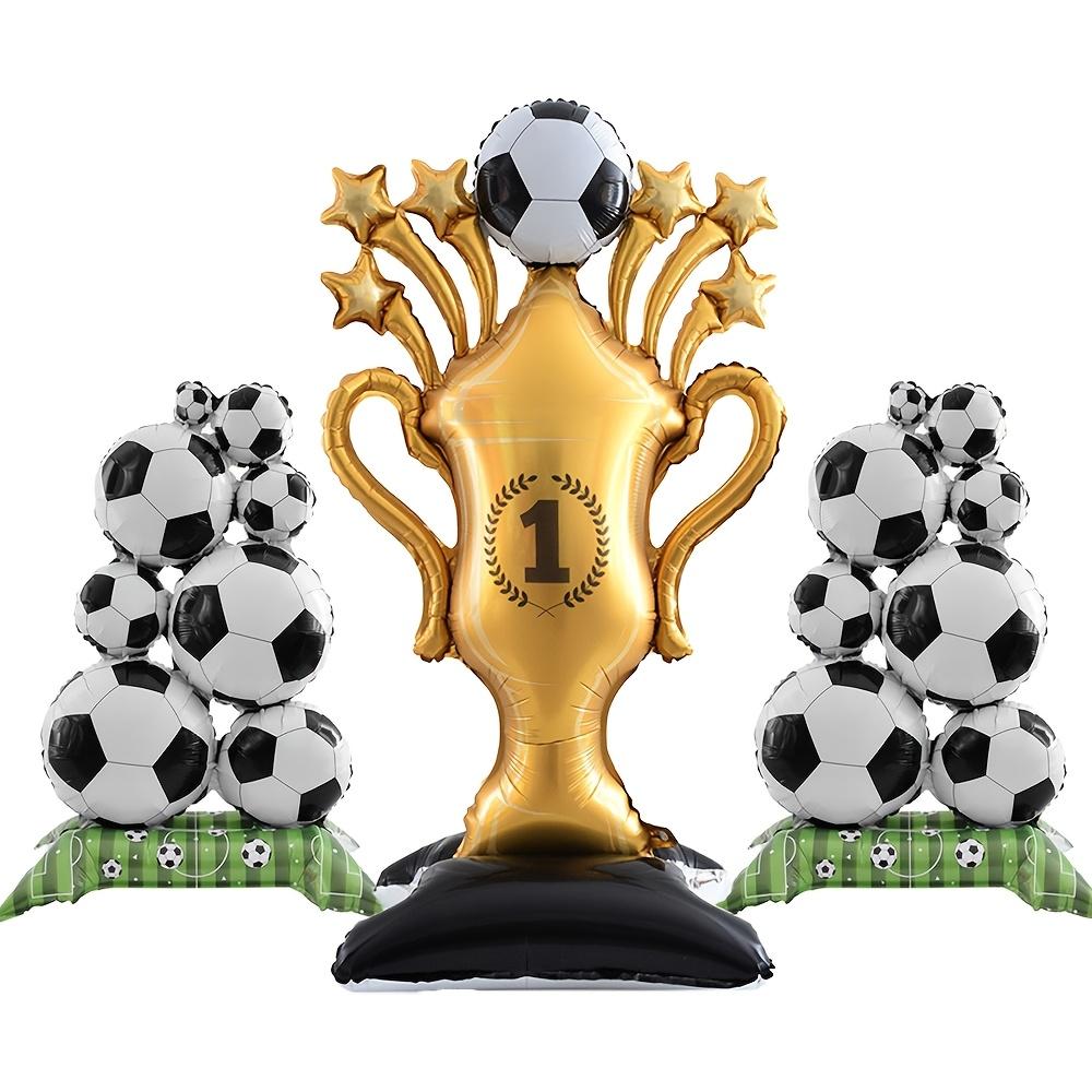 3-Pack Sports Celebration Mylar Balloons, Creative Standing Football & Golden Trophy Foil Balloon Bundle, High-Quality Metallic