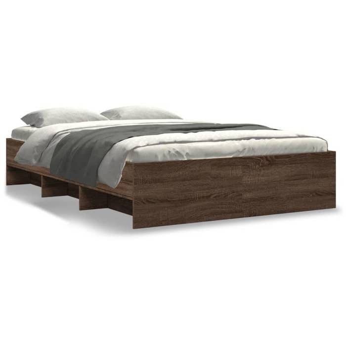 VidaXL Bed Frames Brown Oak 120x200 Cm Engineered Wood, Bedroom Furniture, Double Bed, Slatted Base, Bed, Frame 3295666