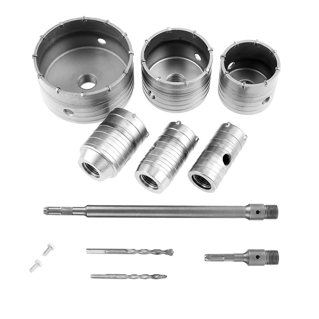 Drill Bit Set 6pcs 35mm-110mm Extension Shank with 2   Drill Bits for Concrete, Brick, Block, Water Pipe, Heating Pipe,   Conditioner,