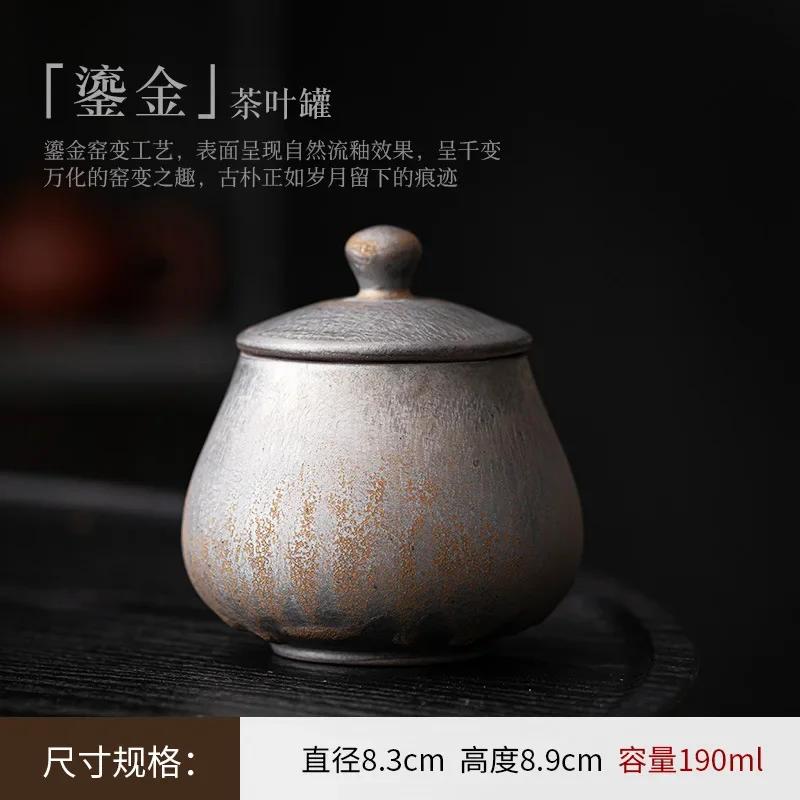 Stoneware Tea Jar Sealed Jar Pu'er Tea Storage Jar White Tea Packaging Box Household Japanese Vintage Ceramic Jar