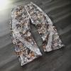 Men's Leaf Camo Tactical Work Pants - Graffiti Style, Washed Casual Fit