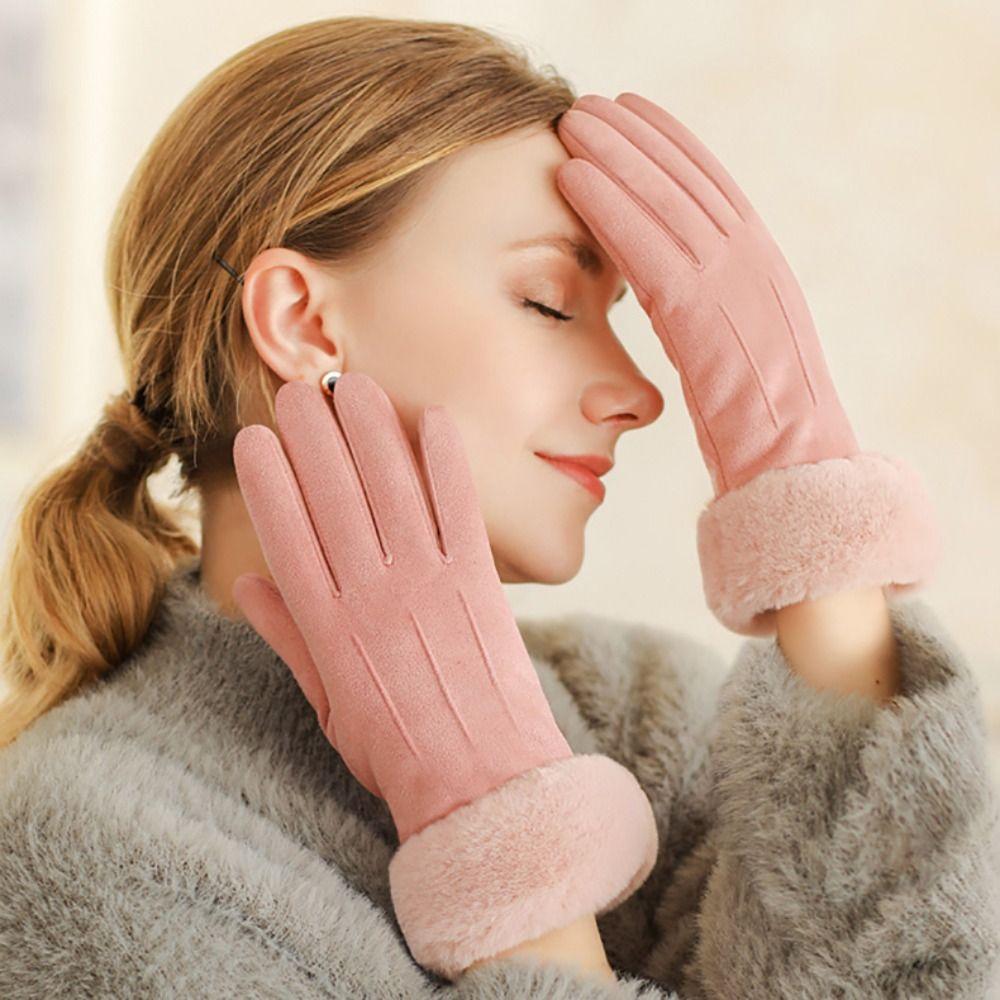 Windproof Full Fingers Mittens Soft Sports Cycling Mittens Casual Suede Gloves  Girls