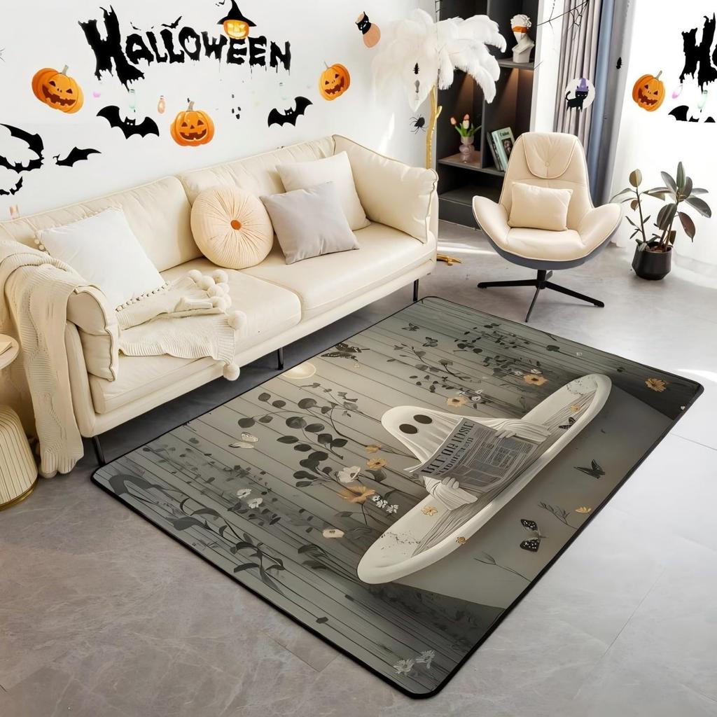 Halloween Bats Area Rug 3x5, Boho Vintage Floral Rugs for Living Room Gothic Damask Washable Rug, Antique Decor Goth Silhouette Dark Shadows