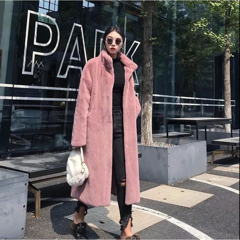 

Женская куртка из искусственного меха норки, длинная, со стойкой воротником, экологичная, повседневная, из искусственного кроличьего меха, экологичный мех XXL