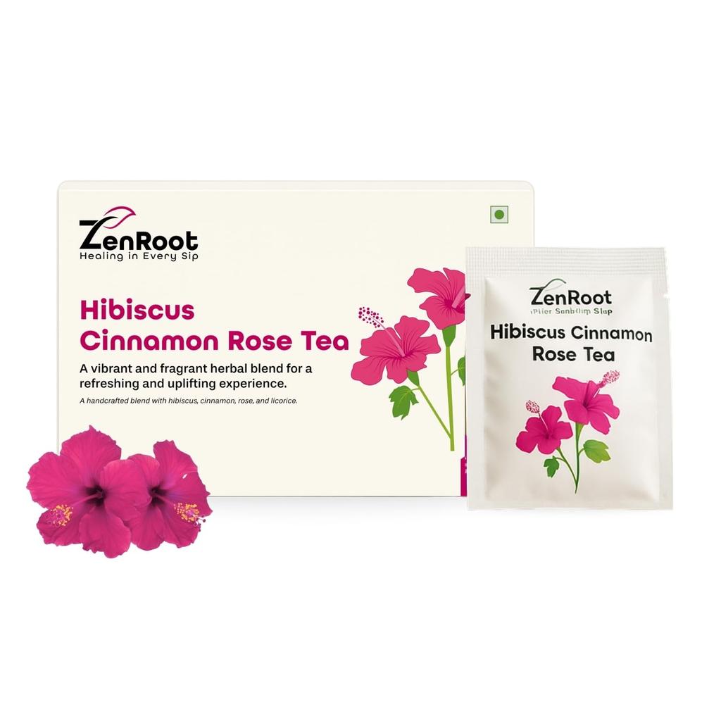 Zenroot Hibiscus Cinnamon Rose Tea | Supports Radiant Skin & Circulation (Weekly Pack) | 4 Herbs with Hibiscus, Rose & Licorice | 100% Natural |