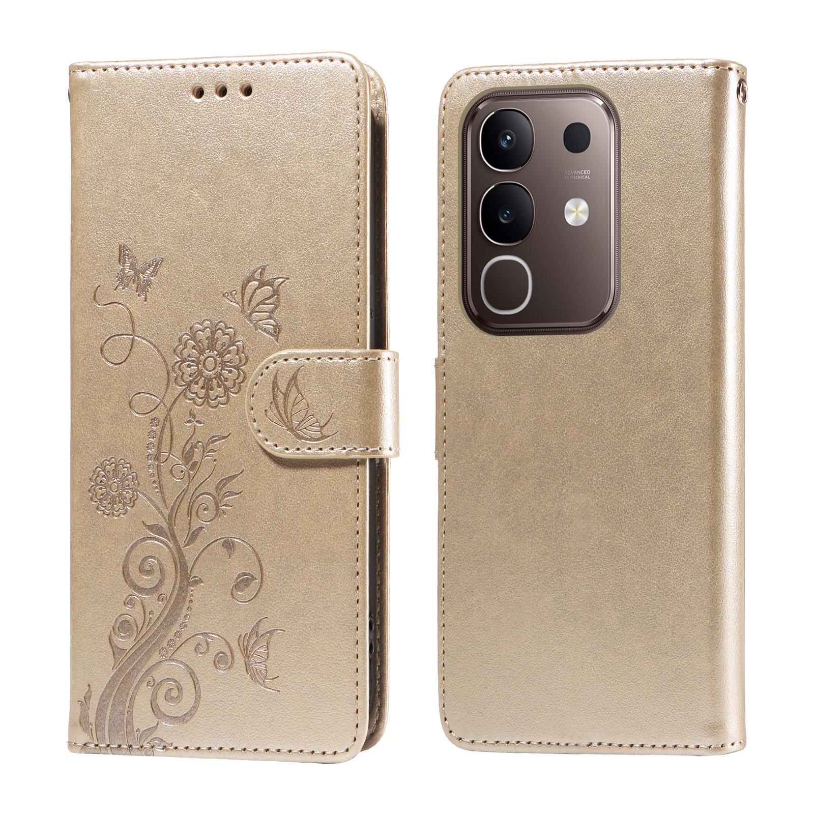 

For vivo Y29 4G Leather Case Butterfly Floral Imprint Wallet Stand Cover A