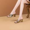Fashion Flower Hollowed-out Flip-flops for Women, High Heels, One-shoulder, Thick-heeled Semi-flip-flops, Summer New Fish-mouth Sandals