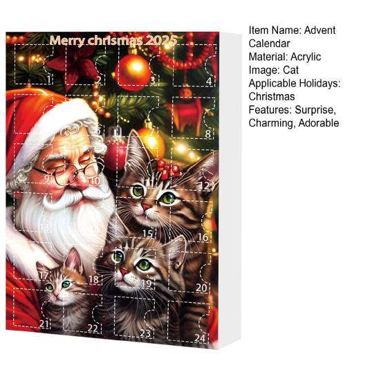 Calendar de Advent Pisică 24 Zile Calendar Numărătoare Inversă Pisică de Crăciun cu 24 Buc. Pandantive Acrilice 2D Pisică de Agățat pentru Iubitorii de Pisici