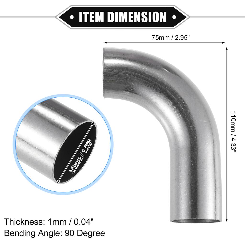 UXCELL 2 Stück 19mm 25mm 32mm 38mm 63mm 90° Bogen Winkelrohr Schlauchrohr DIY Auspuffrohr Lufteinlassrohr für Auto 304 Edelstahl