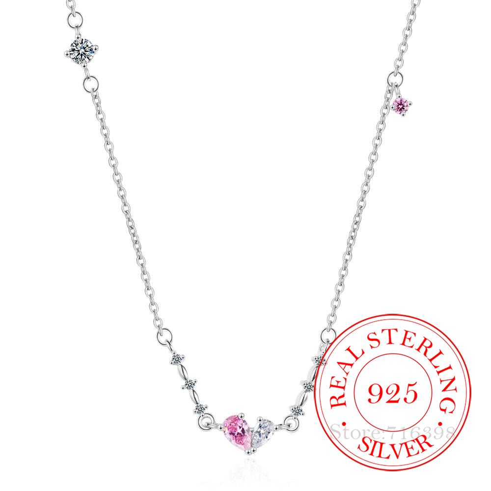 Real Money 925 Sterling Silver Simple Sweet Crystal Bownot Pendant Necklace for Women Men Wedding Party Jewelry Gift