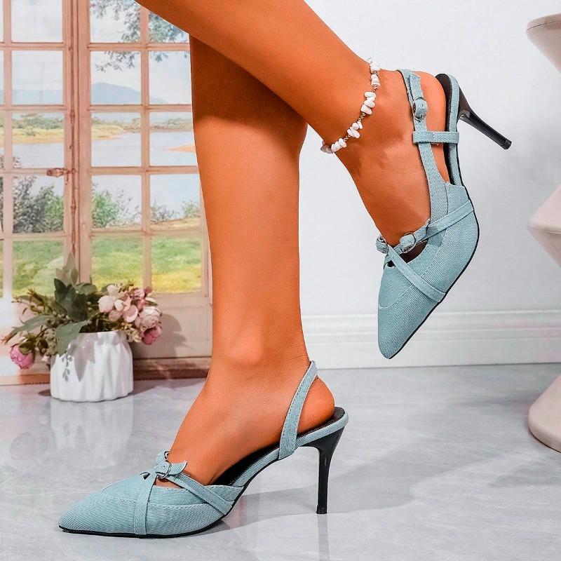 Street Style Buckle Strap Women Pumps Pointed Toe Thin High Heels Banquet Slingback Party Shoes Zapatos De Mujer