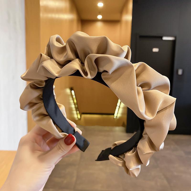 Popular Puffy Ruffled Satin Cloth Head Hoop for Women Girls Shopping Party Headband Ins Female Headpiece