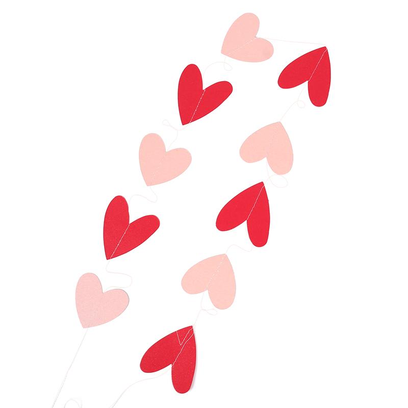 Red Pink Heart Garland String Valentines Day Decoration Wedding Anniversary Home Wall Hanging Paper Banner Flag Birthday Party
