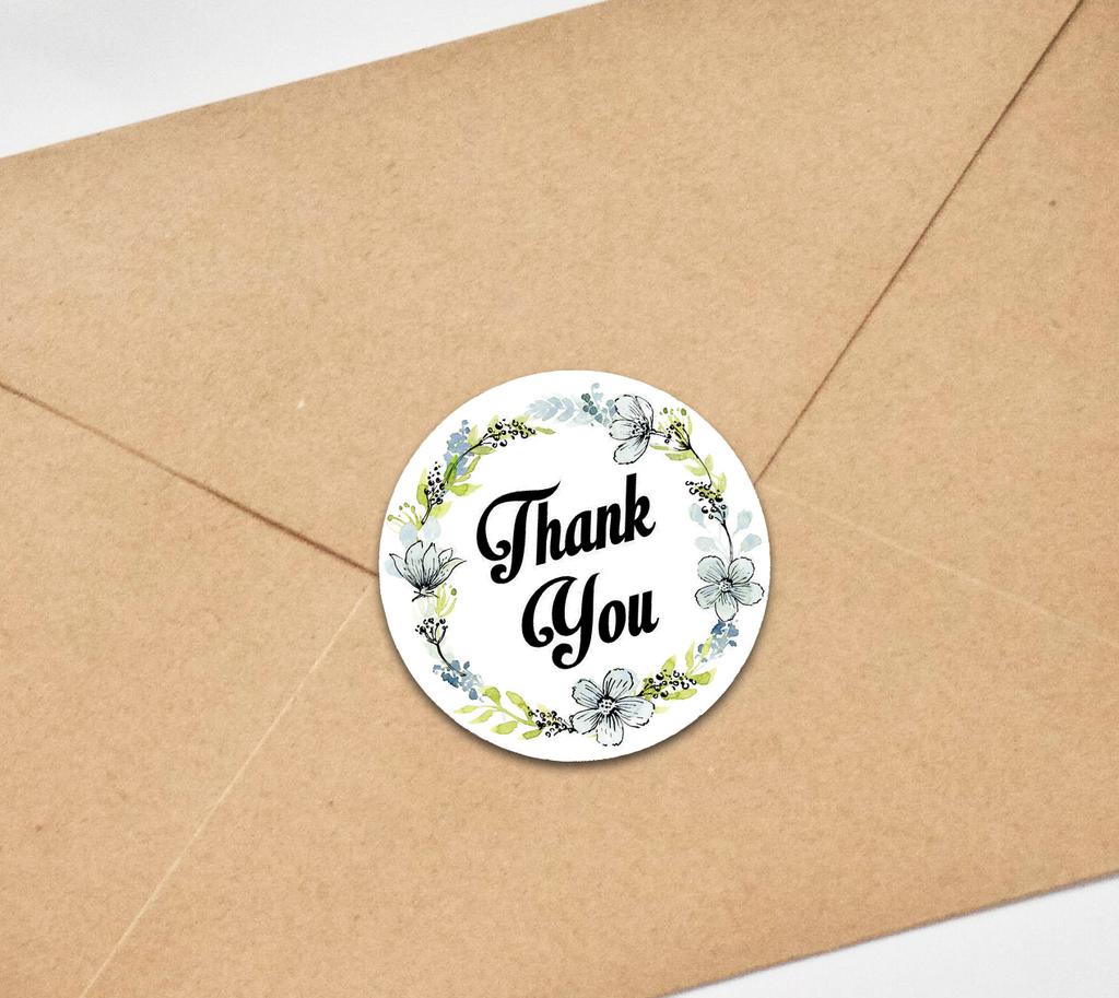 Darling Souvenir 1.6 Inches Round Daffodil Wreath Elegent Personalized Black Thank You Stickers-45