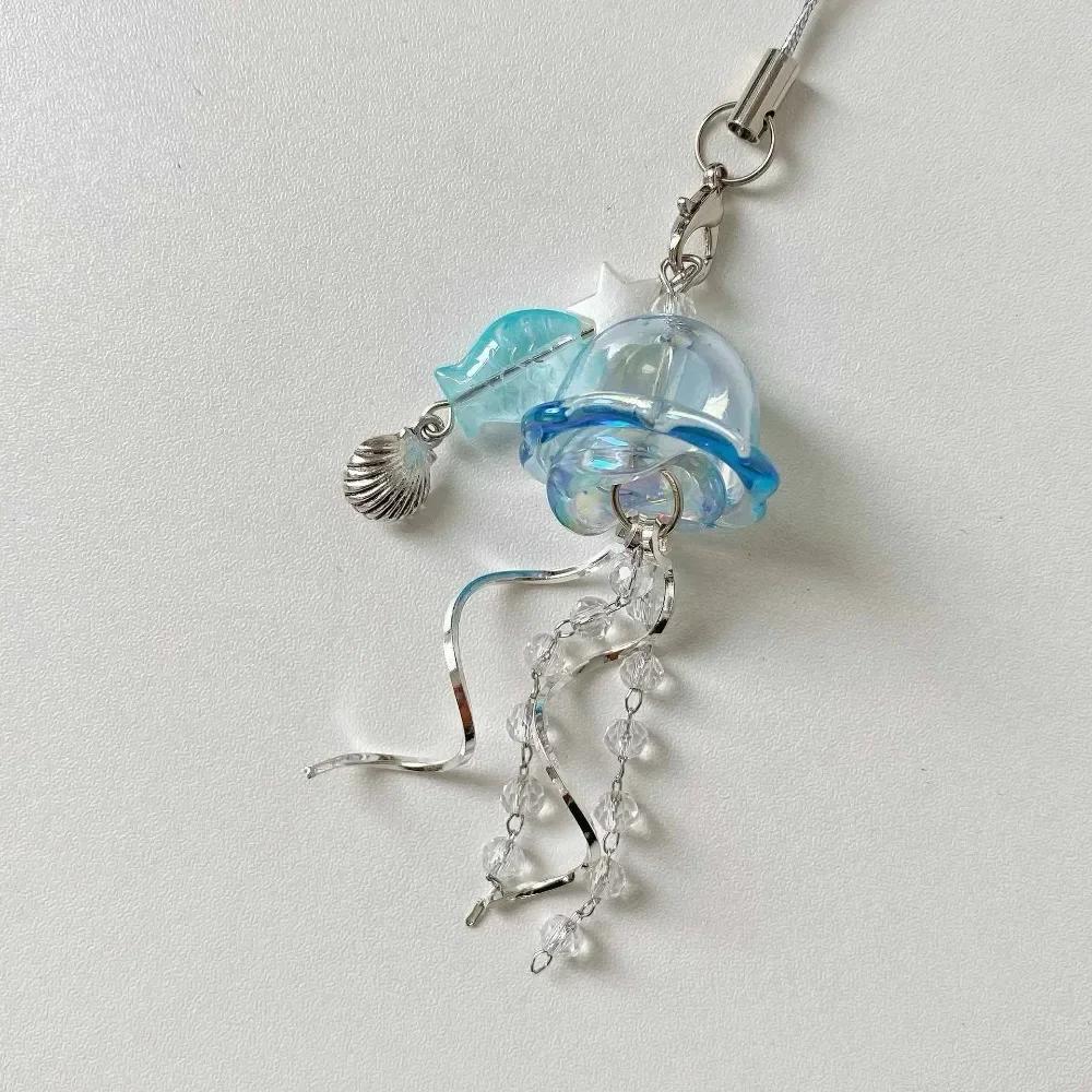 Jellyfish Tassel Jellyfish Mobile Beads Chain Jellyfish Beaded Pendent Sea Shell Fish Phone Charm Keycord Bag Charm