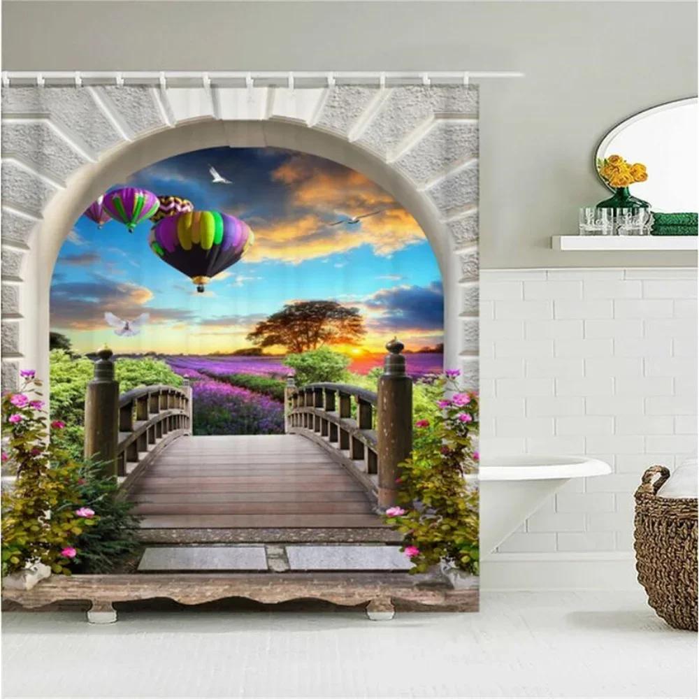 Multi-style Shower Curtain With Hooks Easy Clean Waterproof Simple Install For Home Hotel Rental Bathroom