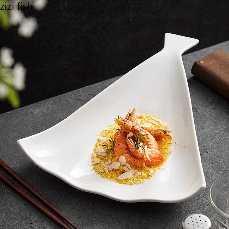 Ceramic Irregular Fan Shaped Plate Creative Dessert Plate Sushi Plates Snack Plates Molecular Cuisine Specialty Tableware