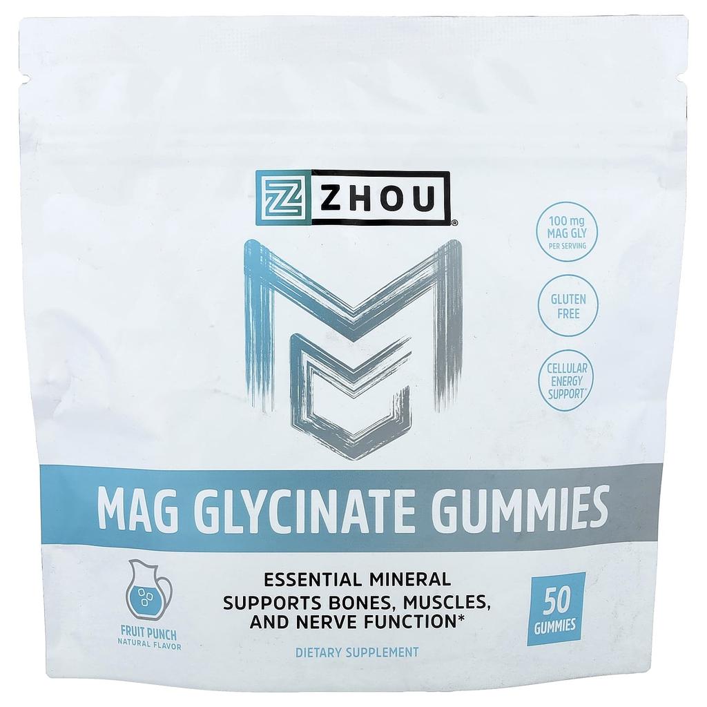 Zhou Nutrition, Mag Glycinate Gummies, Fruit Punch, 50 Gummies (50mg per Gummie)