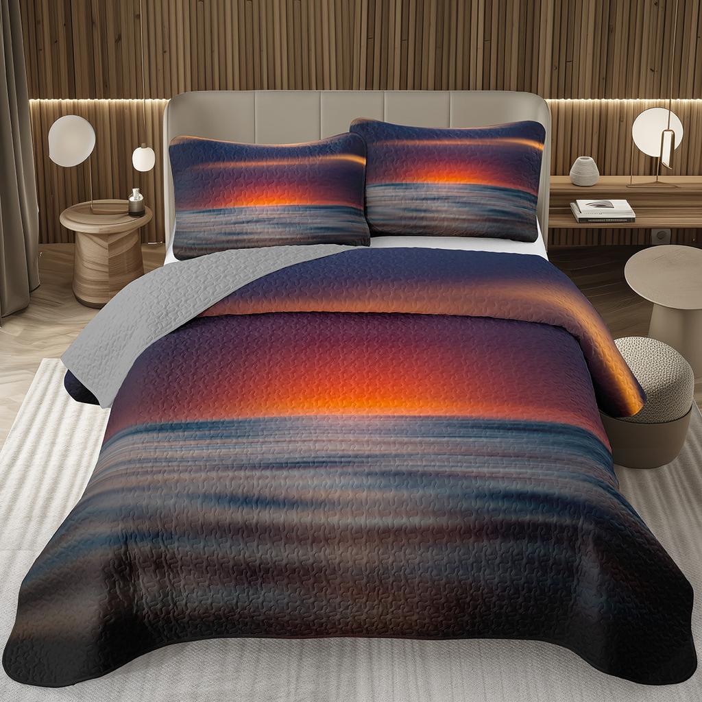Natural Scenery Bedspread, Sunrise Landscape Coverlet Set,Twin Full Queen King Quilted Bedding Set for Girls Teens Women Bedroom