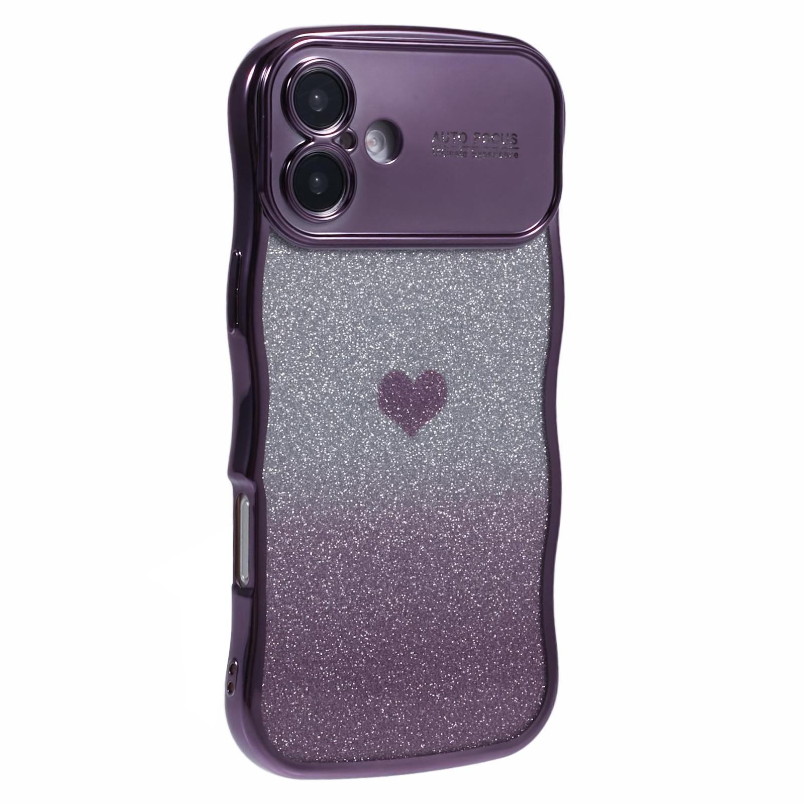 For iPhone 16 Case Love Heart Gradient Glitter TPU Phone Cover Electroplating Curly Frame F
