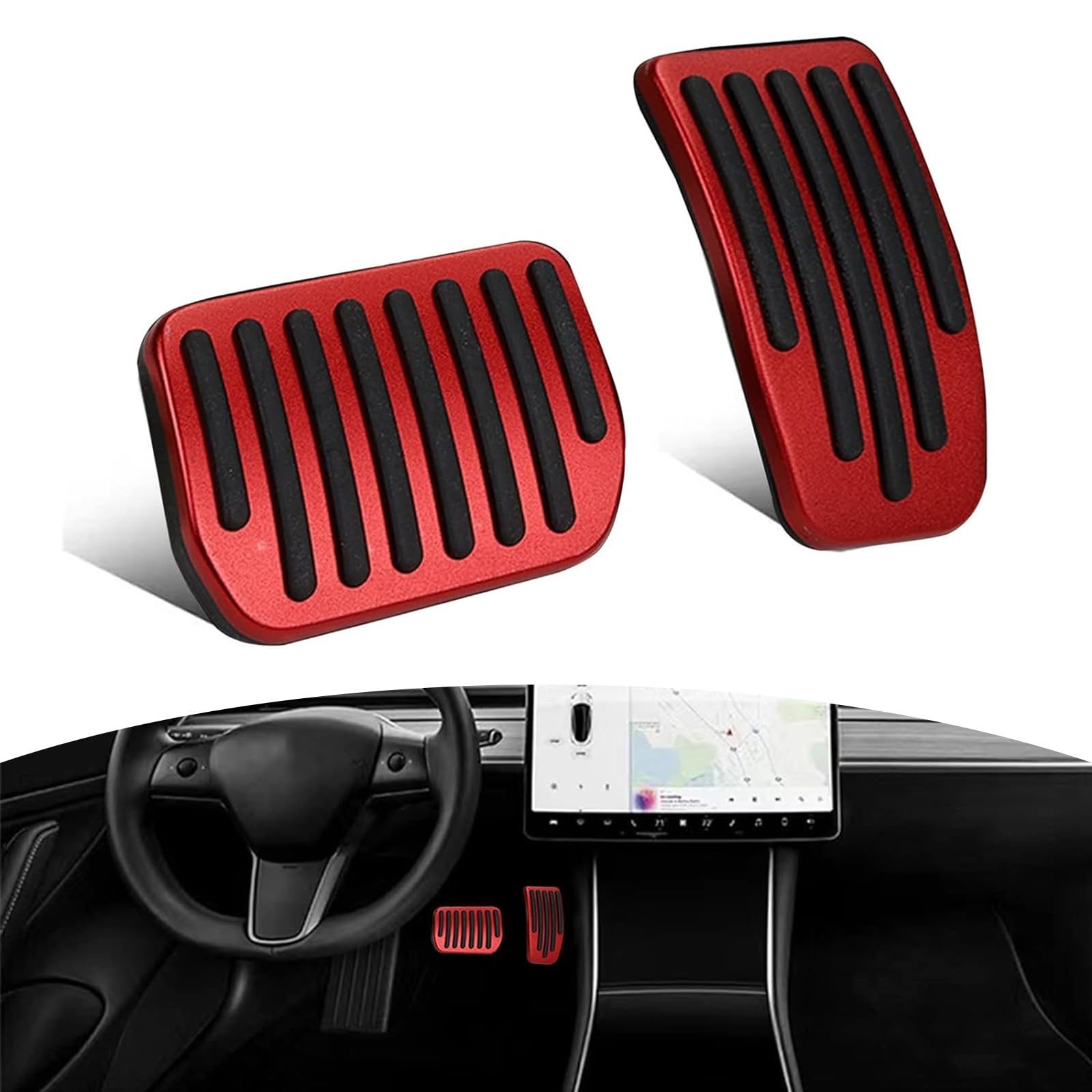 

cerfioo Car Foot Pedal Pad Replacement Alloy Brushed + Rubber 2 PCS красный