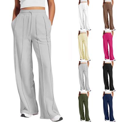 Jogginghose mit weitem Bein für Damen, elastischer Kordelzug, hohe Taille, Jogginghose mit Taschen