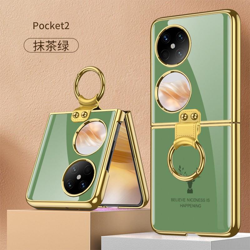 Pocket 2 Phone Case With Ring Stand Hard PC Cover Anti-Drop Glass-Like Finish Trendy Ins Style