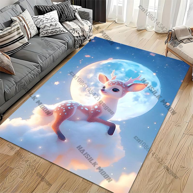 Whimsical deer on cloud carpet Yoga living room room decor children's crawling mat doormat area rug games mat