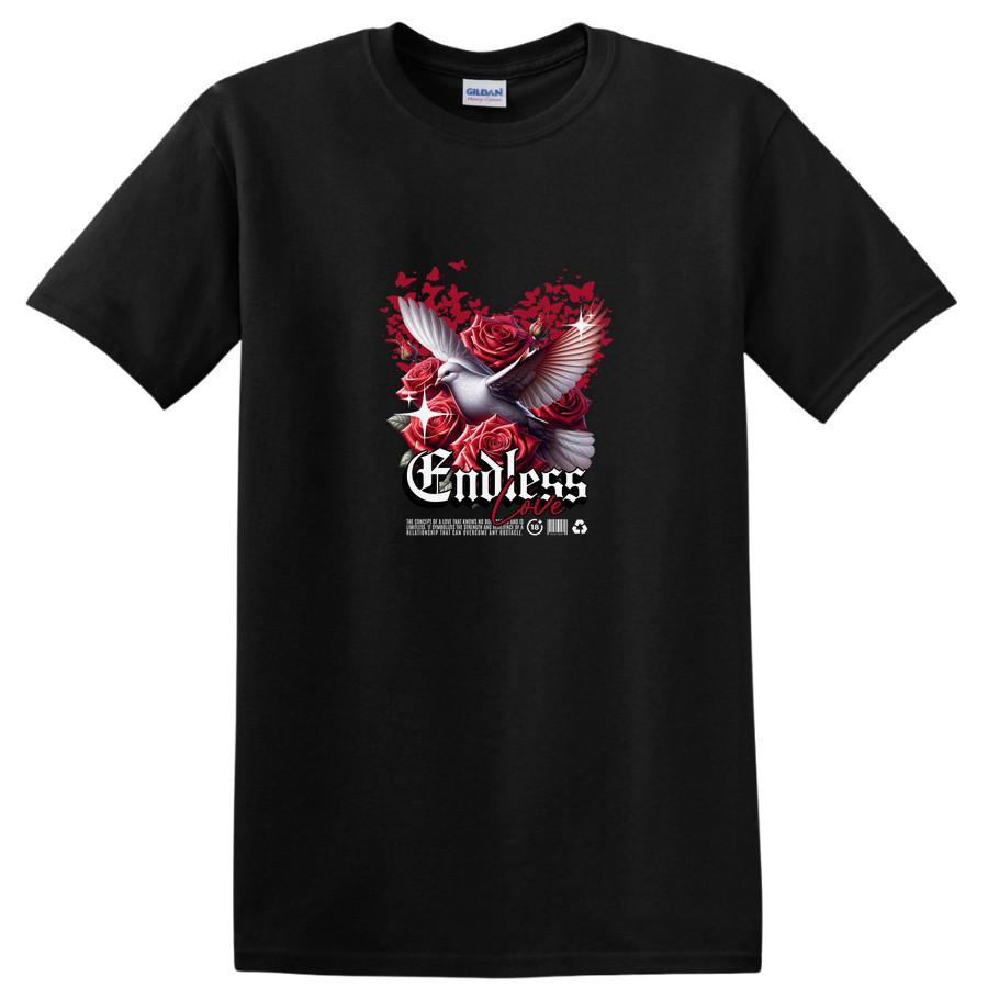 Endless Love Dove Roses T Shirt Graphic Vintage Art Floral Tee Design S