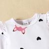 2023 Fall/Winter Baby & Toddler Fox Heart Print Long Sleeve Bodysuit with Bow Strap Dress Set