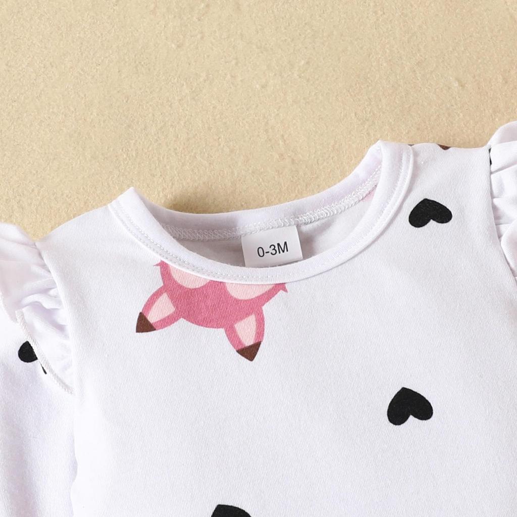 2023 Fall/Winter Baby & Toddler Fox Heart Print Long Sleeve Bodysuit with Bow Strap Dress Set