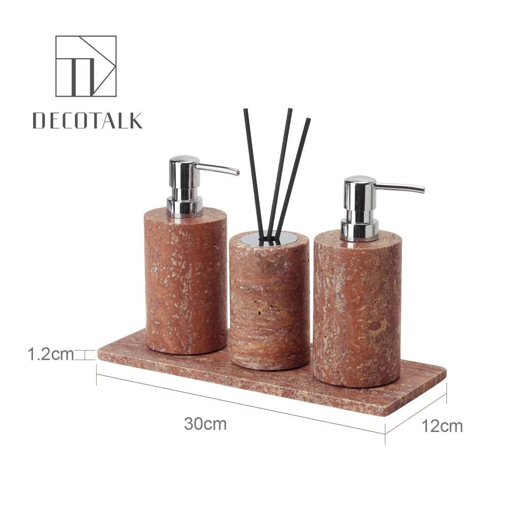 DecoTalk Wabi-sabi Red Travertine Bathroom Washbasin Set with Aromatherapy Tissue Box Tray