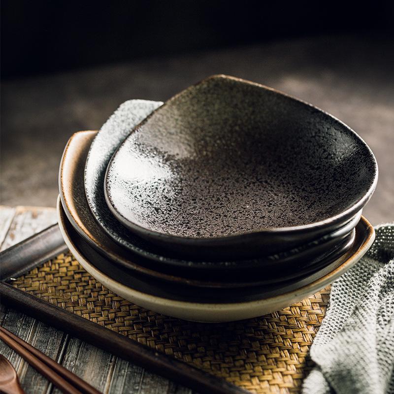Japanese Olive Stone Pattern Ceramic Plate for Pasta and Pizza
