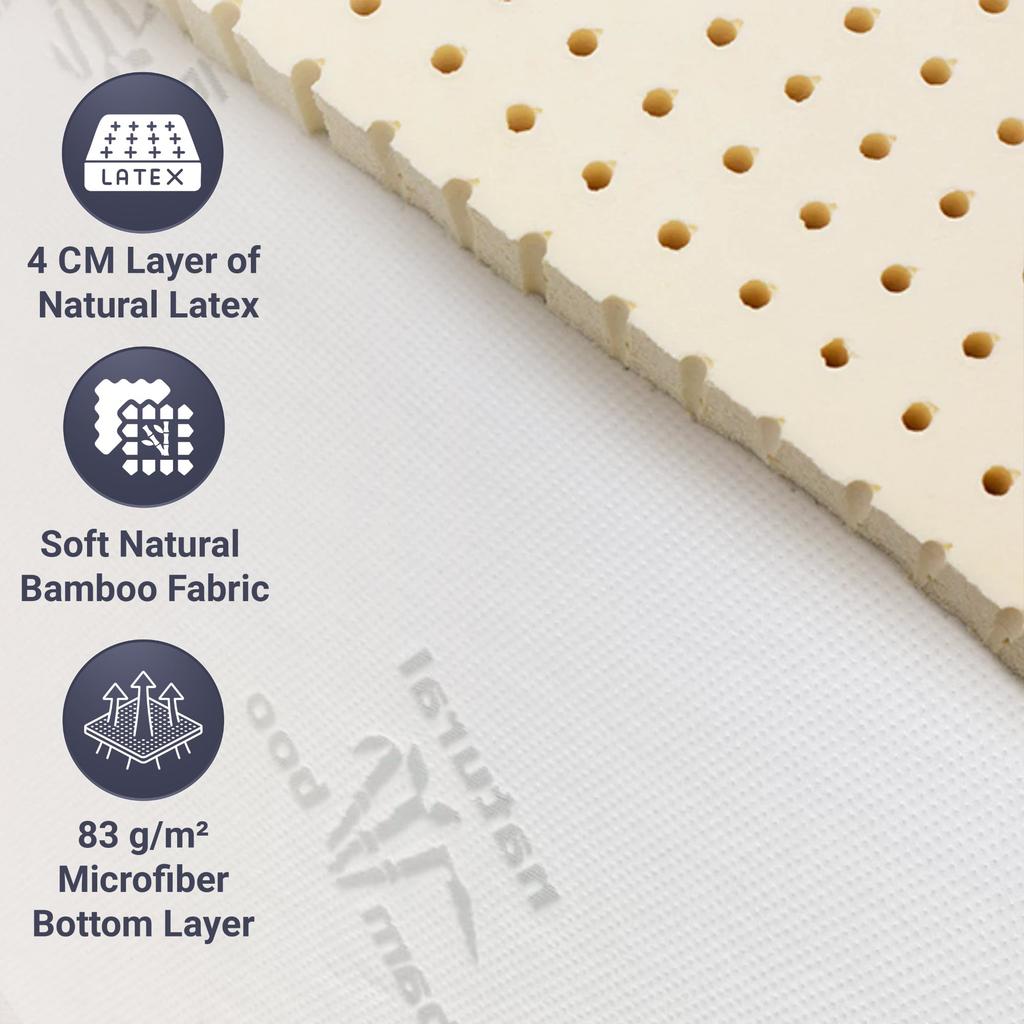 The White Stone Surmatelas en Latex Naturel, Déhoussable 5 cm | Tissu en Bambou Respirant et Hypoallergénique | Élastiques aux Coins 