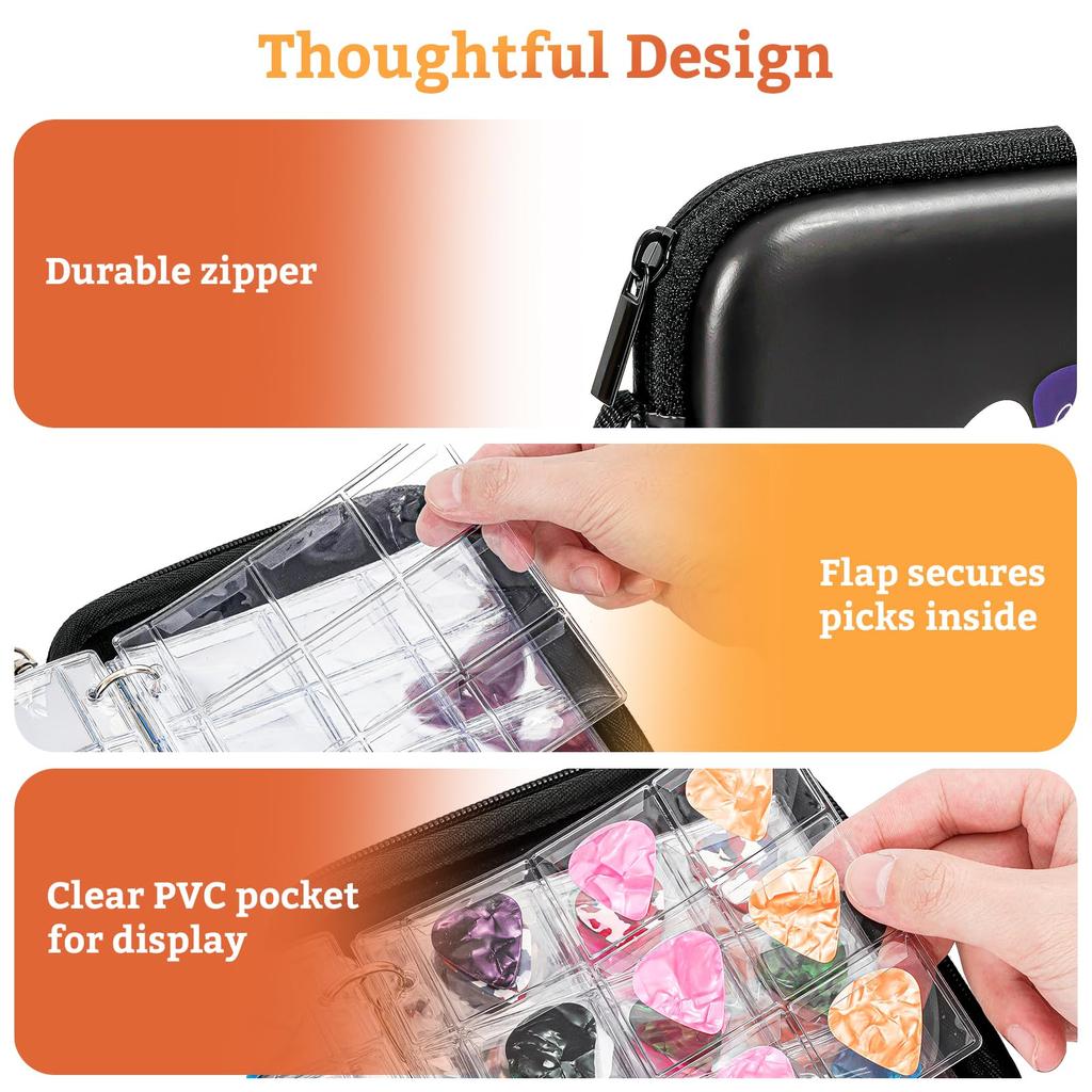 ProCase Guitar Pick Bass Pick EVA Material Storage Case Holds Up To 84 Pieces Album Book Black -