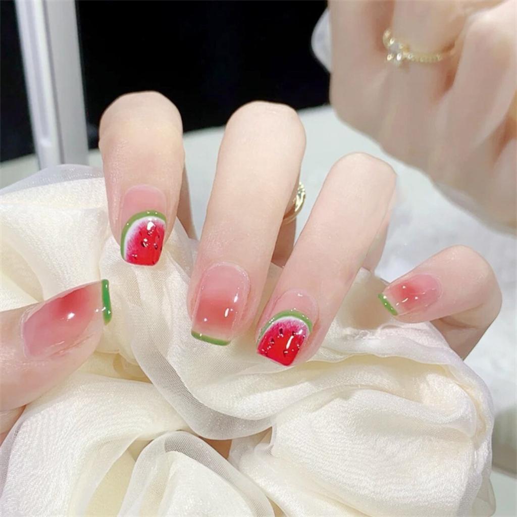 24Pcs Red Sweetheart White Checkerboard Press On Nails Removable Fake Nail Tips Art Acrylic Manicure